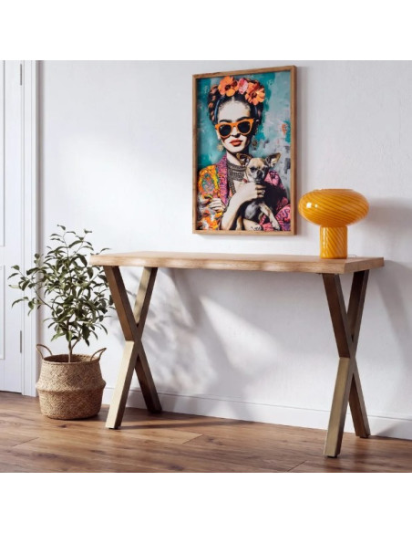 Console bois et métal 110 cm – Piètement croisé