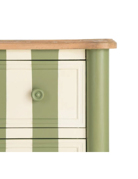 Petite commode verte et crème rayée 2 tiroirs 80 cm