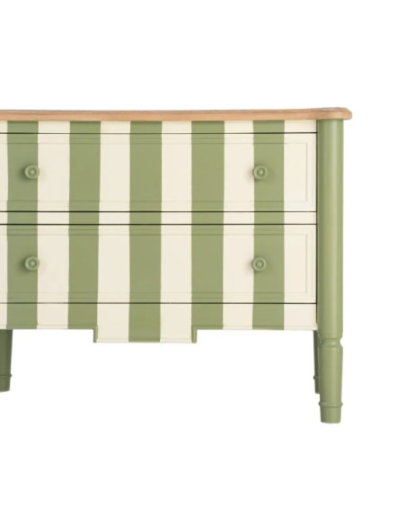 Petite commode verte et crème rayée 2 tiroirs 80 cm