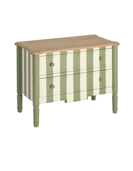 Petite commode verte et crème rayée 2 tiroirs 80 cm