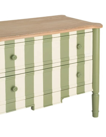 Petite commode verte et crème rayée 2 tiroirs 80 cm