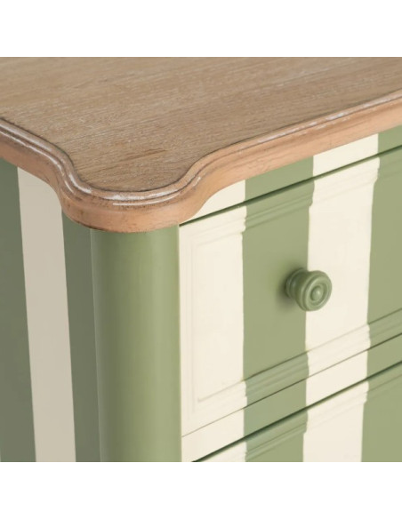 Petite commode verte et crème rayée 2 tiroirs 80 cm