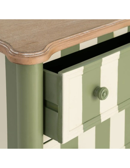 Petite commode verte et crème rayée 2 tiroirs 80 cm