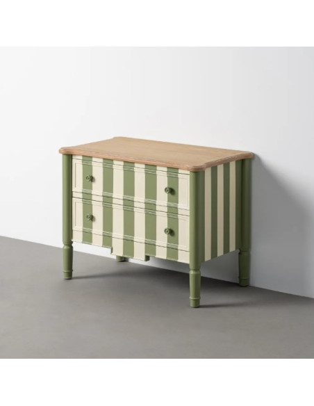 Petite commode verte et crème rayée 2 tiroirs 80 cm