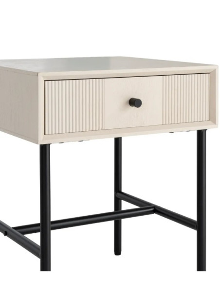 Table de Chevet Crème Cannelée avec Tiroir