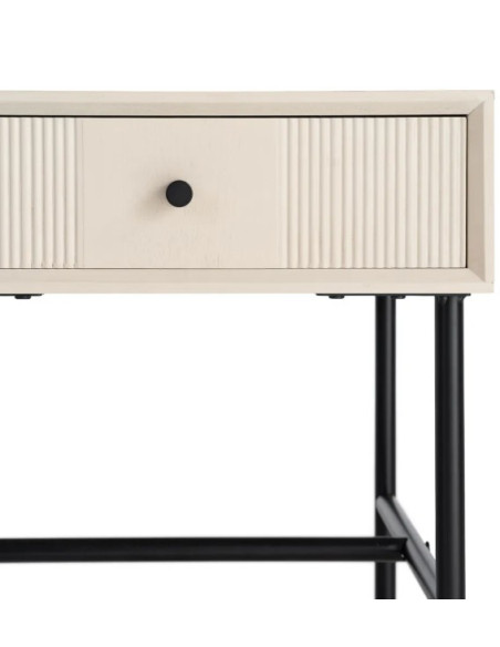 Table de Chevet Crème Cannelée avec Tiroir
