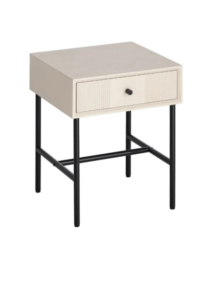 Table de Chevet Crème Cannelée avec Tiroir