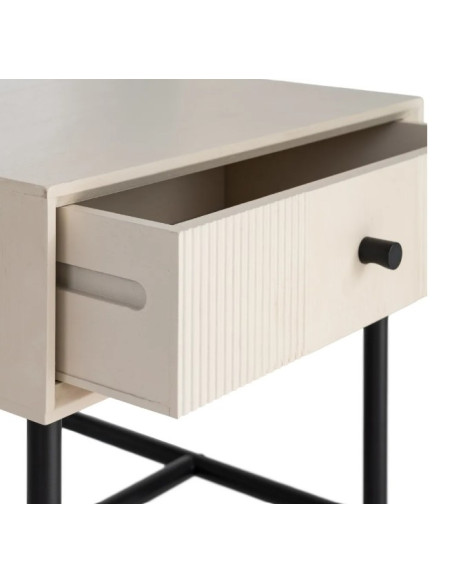Table de Chevet Crème Cannelée avec Tiroir