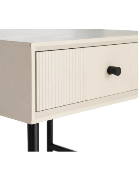 Table de Chevet Crème Cannelée avec Tiroir