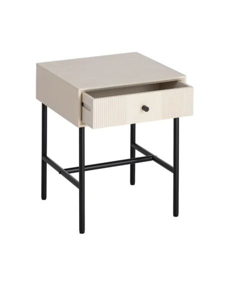 Table de Chevet Crème Cannelée avec Tiroir