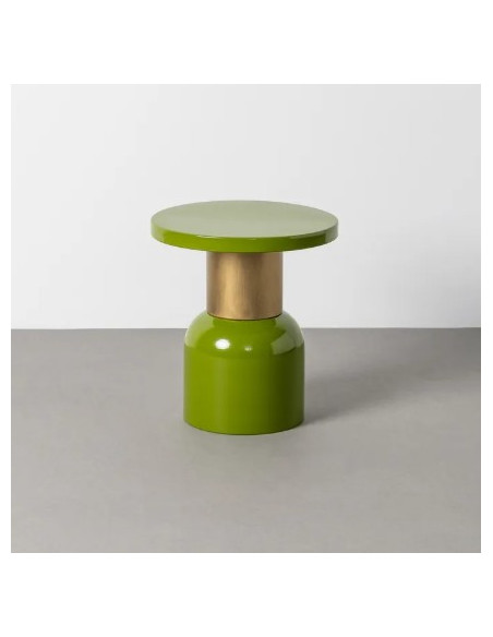 Table d'Appoint Ronde Verte et Dorée en Métal – 2 Tailles