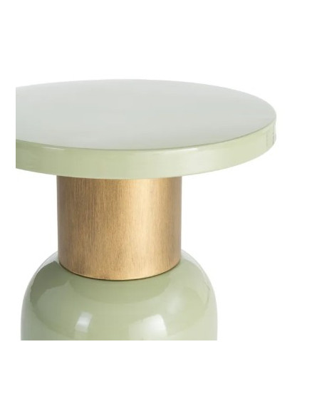 Table d'Appoint Ronde Vert Sauge et Dorée en Métal – 2 Tailles