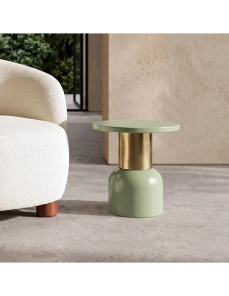 Table d'Appoint Ronde Vert Sauge et Dorée en Métal – 2 Tailles