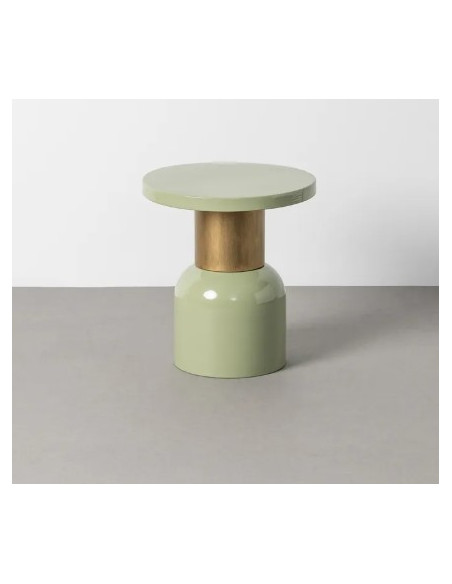 Table d'Appoint Ronde Vert Sauge et Dorée en Métal – 2 Tailles