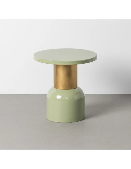 Table d'Appoint Ronde Vert Sauge et Dorée en Métal – 2 Tailles