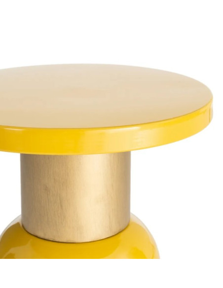 Table d'Appoint Ronde Jaune Moutarde et Dorée en Métal – 2 Tailles