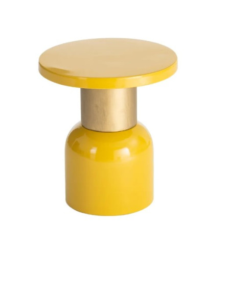 Table d'Appoint Ronde Jaune Moutarde et Dorée en Métal – 2 Tailles