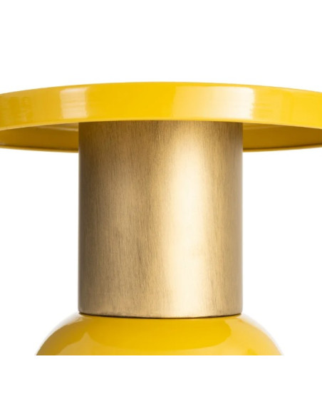 Table d'Appoint Ronde Jaune Moutarde et Dorée en Métal – 2 Tailles