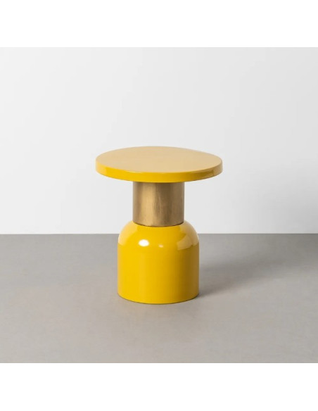 Table d'Appoint Ronde Jaune Moutarde et Dorée en Métal – 2 Tailles