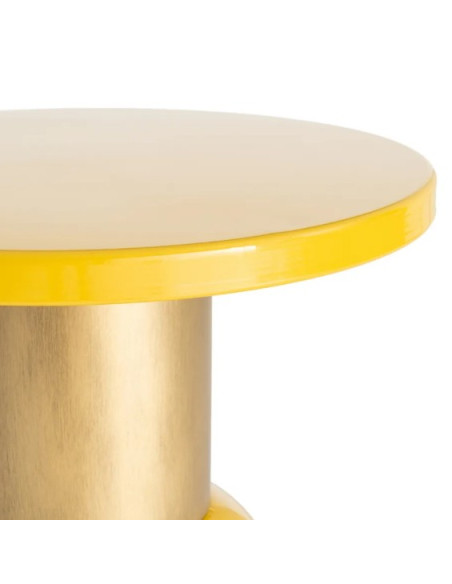 Table d'Appoint Ronde Jaune Moutarde et Dorée en Métal – 2 Tailles