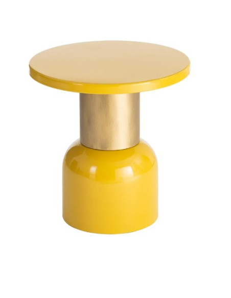 Table d'Appoint Ronde Jaune Moutarde et Dorée en Métal – 2 Tailles