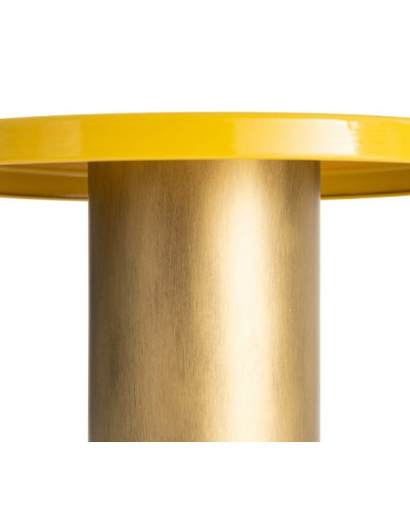 Table d'Appoint Ronde Jaune Moutarde et Dorée en Métal – 2 Tailles