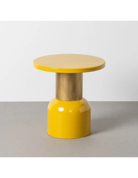 Table d'Appoint Ronde Jaune Moutarde et Dorée en Métal – 2 Tailles