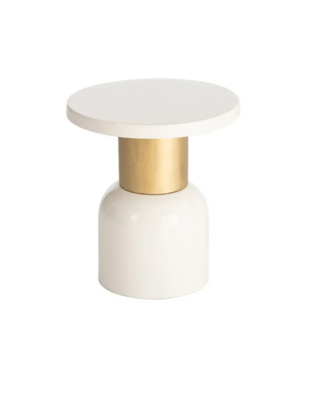 Table d'Appoint Ronde Blanche et Dorée en Métal – 2 Tailles