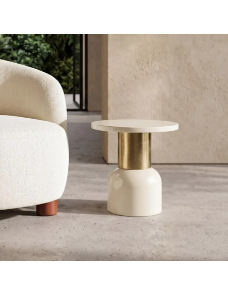 Table d'Appoint Ronde Blanche et Dorée en Métal – 2 Tailles