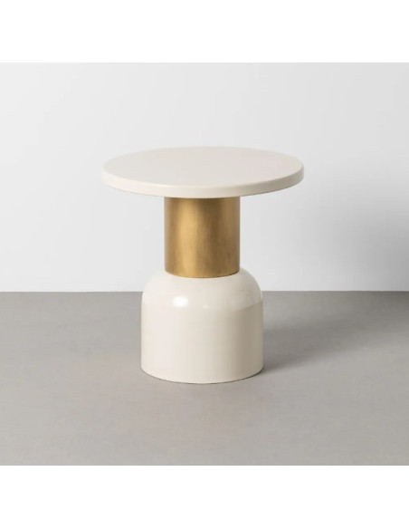 Table d'Appoint Ronde Blanche et Dorée en Métal – 2 Tailles