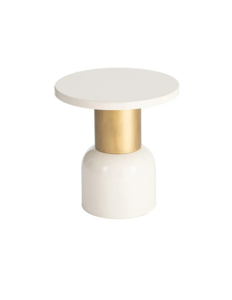 Table d'Appoint Ronde Blanche et Dorée en Métal – 2 Tailles
