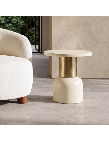 Table d'Appoint Ronde Blanche et Dorée en Métal – 2 Tailles