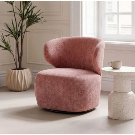Fauteuil Pivotant Rose en Tissu –...