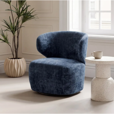 Fauteuil Pivotant Bleu en Tissu –...