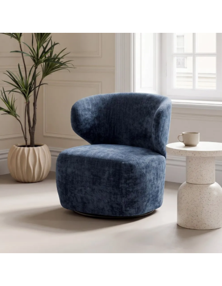 Fauteuil Pivotant Bleu en Tissu – Design Arrondi