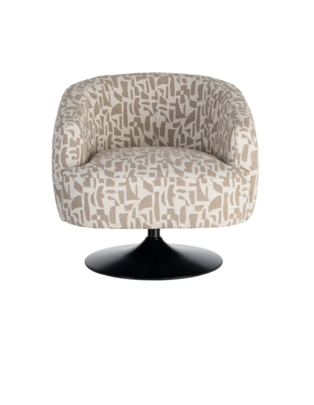 Fauteuil Pivotant Crème et Beige à Motif Abstrait – 80 cm