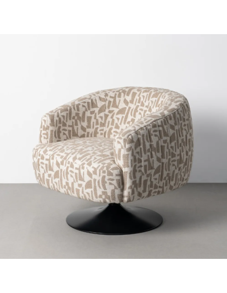 Fauteuil Pivotant Crème et Beige à Motif Abstrait – 80 cm