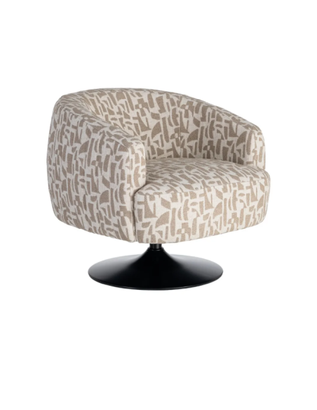 Fauteuil Pivotant Crème et Beige à Motif Abstrait – 80 cm