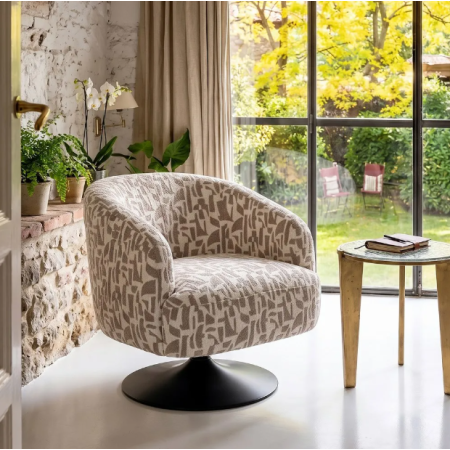 Fauteuil Pivotant Crème et Beige à...