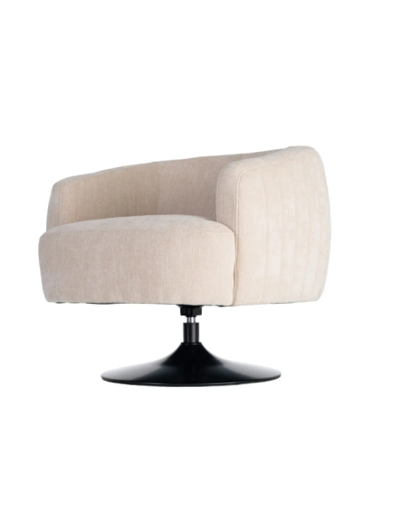 Fauteuil Pivotant Crème en Tissu – Piètement Central Noir