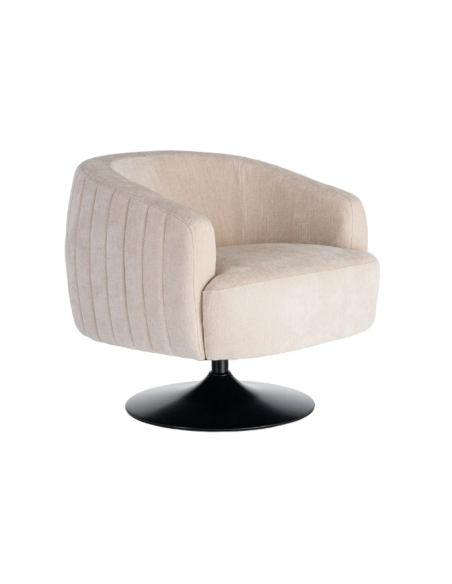 Fauteuil Pivotant Crème en Tissu – Piètement Central Noir