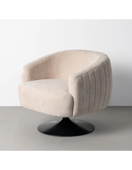 Fauteuil Pivotant Crème en Tissu – Piètement Central Noir