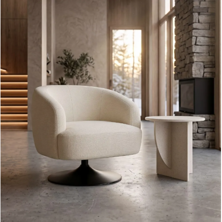 Fauteuil Pivotant Crème en Tissu –...