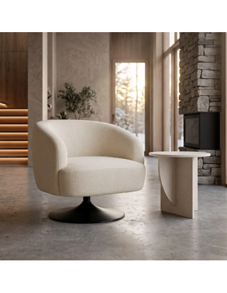 Fauteuil Pivotant Crème en Tissu – Piètement Central Noir
