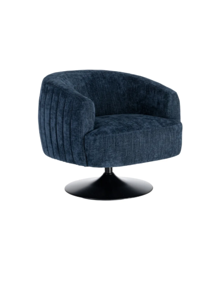 Fauteuil Pivotant Bleu en Tissu – Piètement Central Noir
