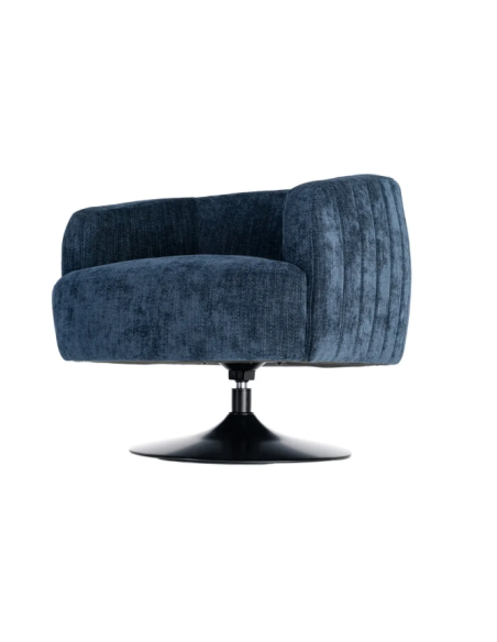 Fauteuil Pivotant Bleu en Tissu – Piètement Central Noir