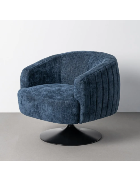 Fauteuil Pivotant Bleu en Tissu – Piètement Central Noir