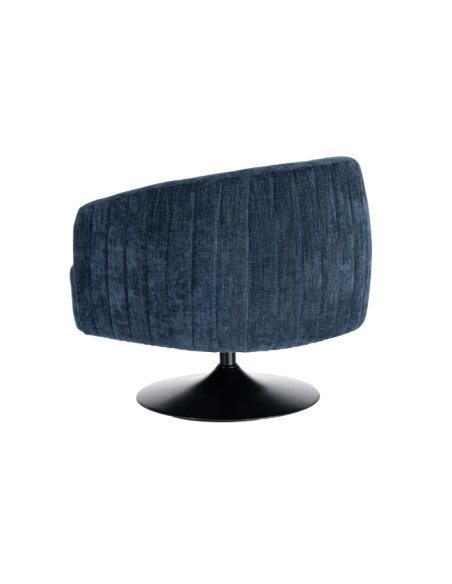 Fauteuil Pivotant Bleu en Tissu – Piètement Central Noir