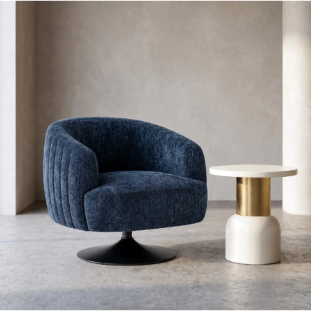Fauteuil Pivotant Bleu en Tissu –...