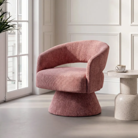 Fauteuil Pivotant Rose en Tissu –...